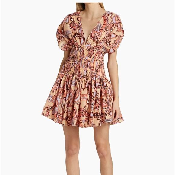 NWT A.L.C Luna Smocked Dress Nude Peach Multi Size 8 $ 495.00 - Picture 3 of 11